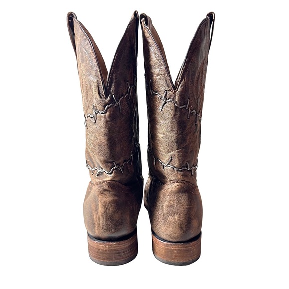 Corral Leather Barbed Wire Square Toe Brown Cowboy Boots A3532 Mens Size 15 D - Picture 7 of 16